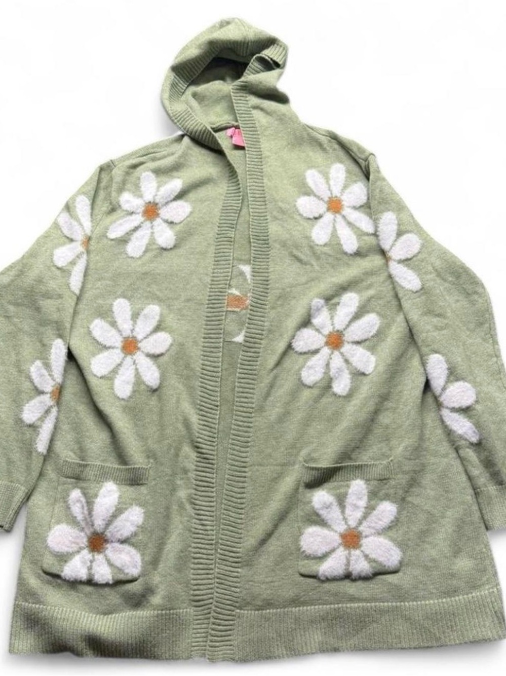 Hooded Daisy Knit Cardigan - Women's Green